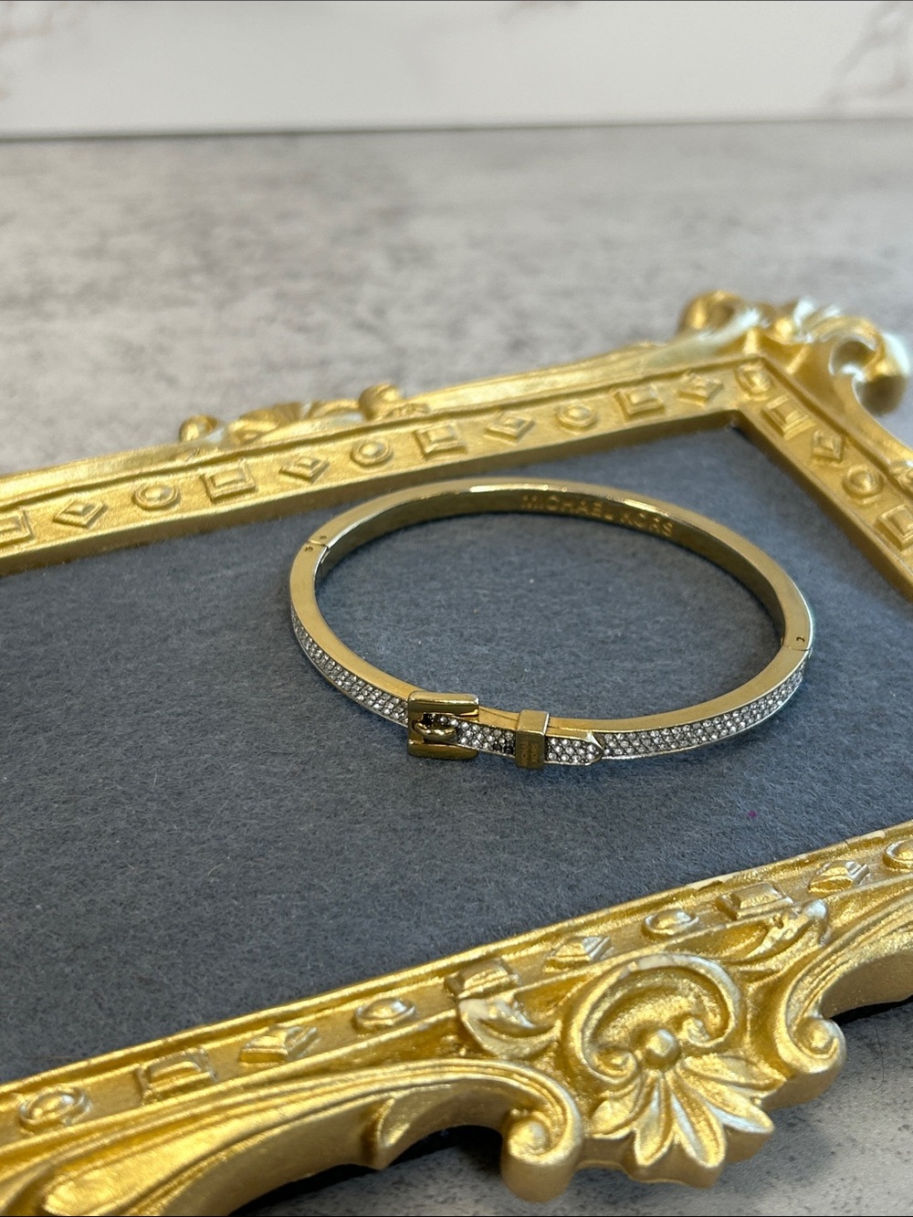 Michael Kors Gold-Tone Pavé Bangle with Buckle Detail (See Description)